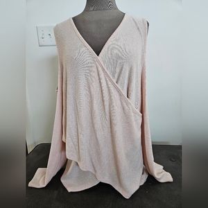 Pale pink cross over open shoulder sweater